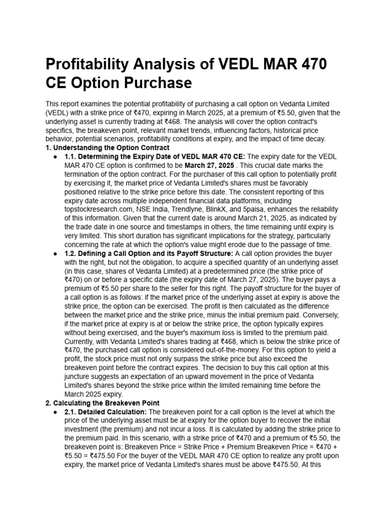 VEDL Option Profit Conditions | PDF | Option (Finance) | Market Trend
