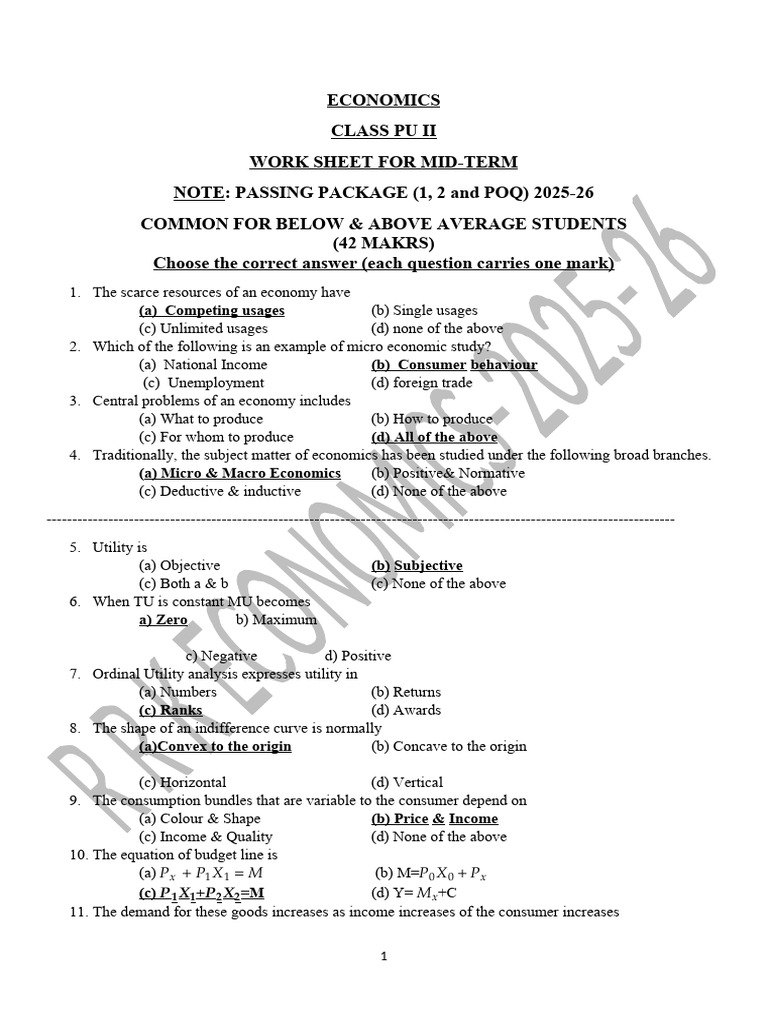 Economics Mid-Term Worksheet 2025-26 | PDF | Demand | Elasticity (Economics)