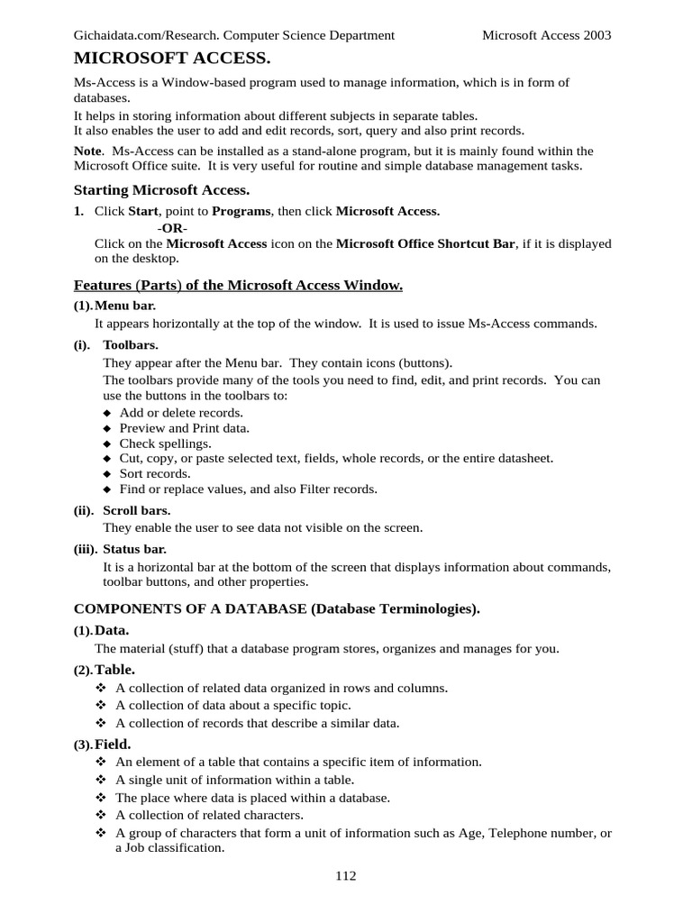 Ms-Access Notes | PDF | Microsoft Access | Databases