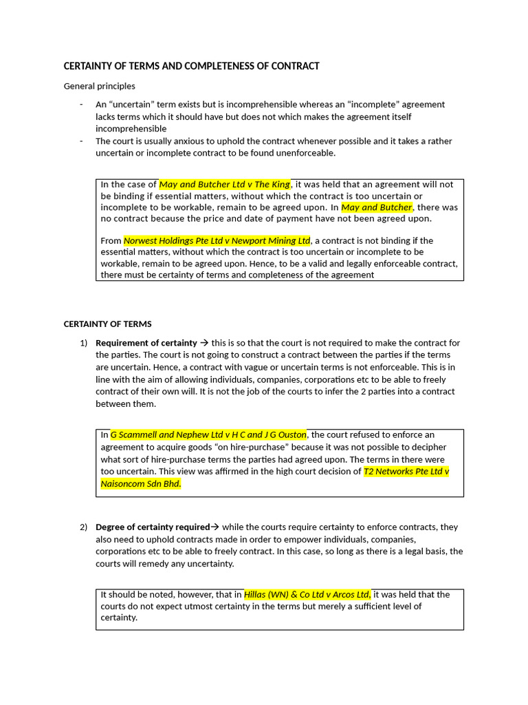 Certainty of Terms in Contract Law | PDF | Legal Concepts | Common Law
