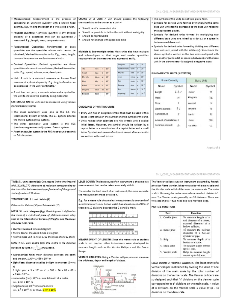 Ch1 CS01 Measurement | PDF | International System Of Units | Multiplication