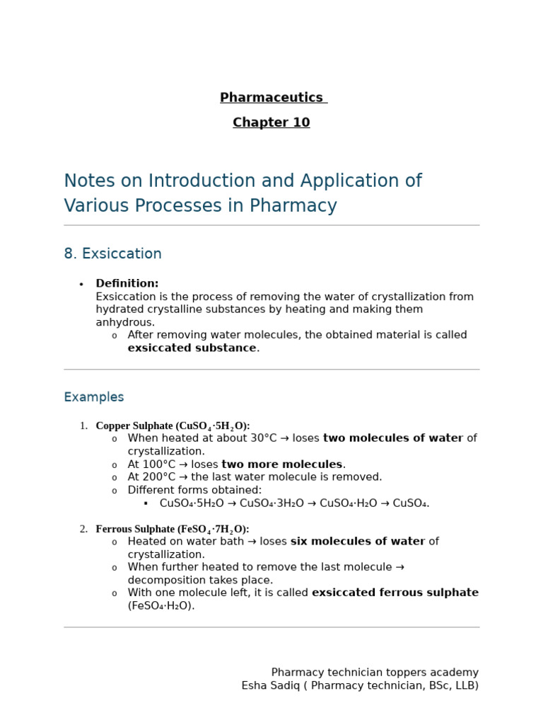 Exsiccation and Elutriation in Pharmacy | PDF | Water | Materials