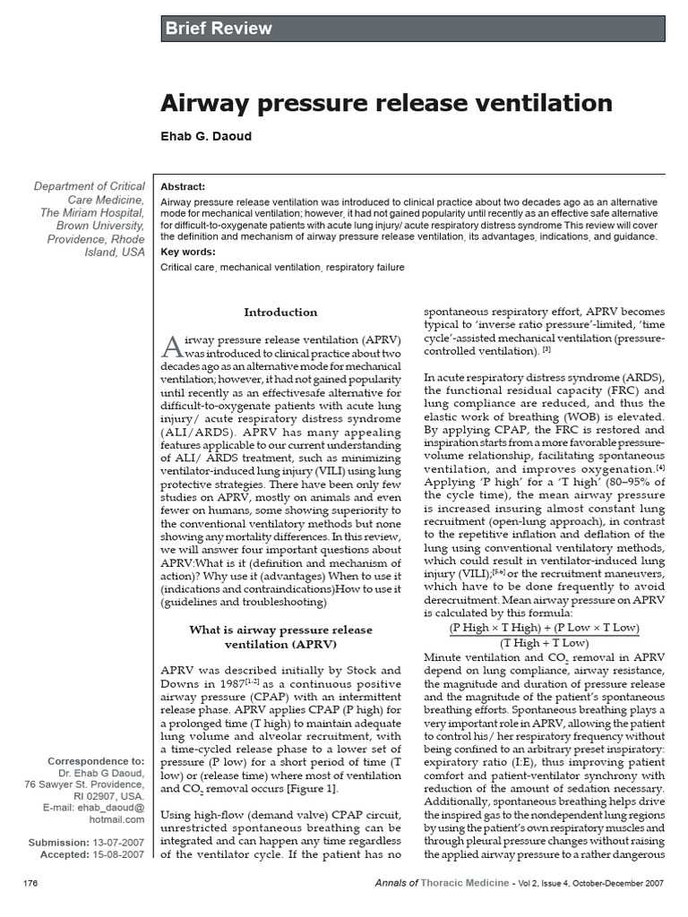 APRV | PDF | Breathing | Medical Specialties