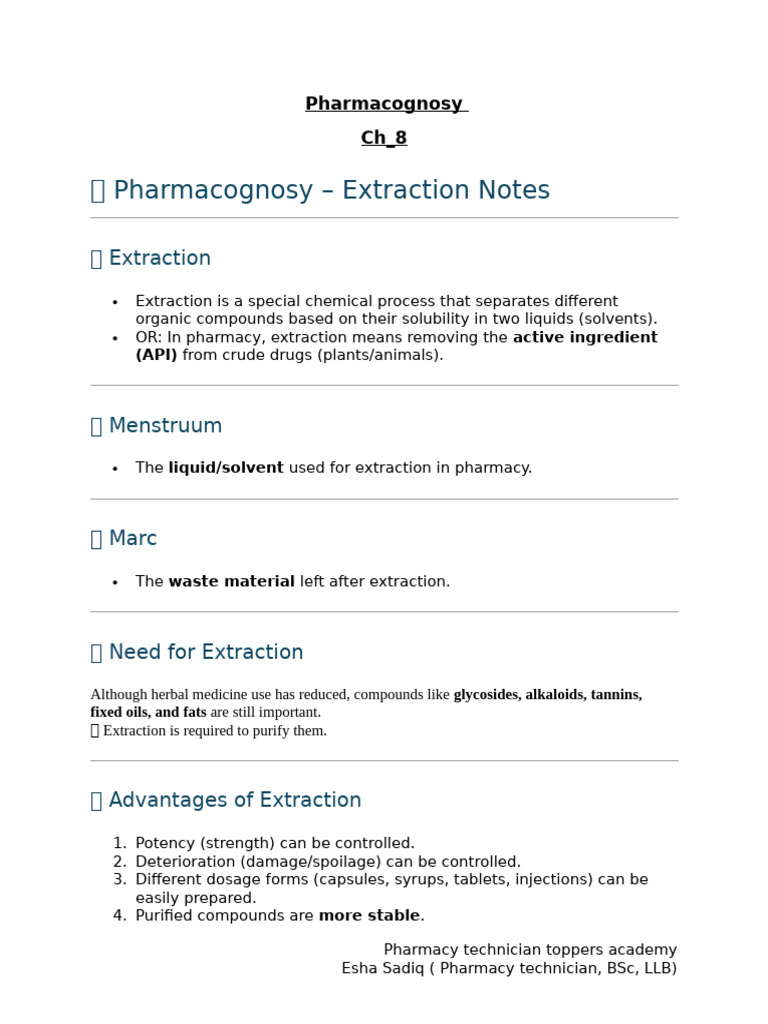 Extraction Techniques in Pharmacognosy | PDF | Pharmaceutical Sciences ...