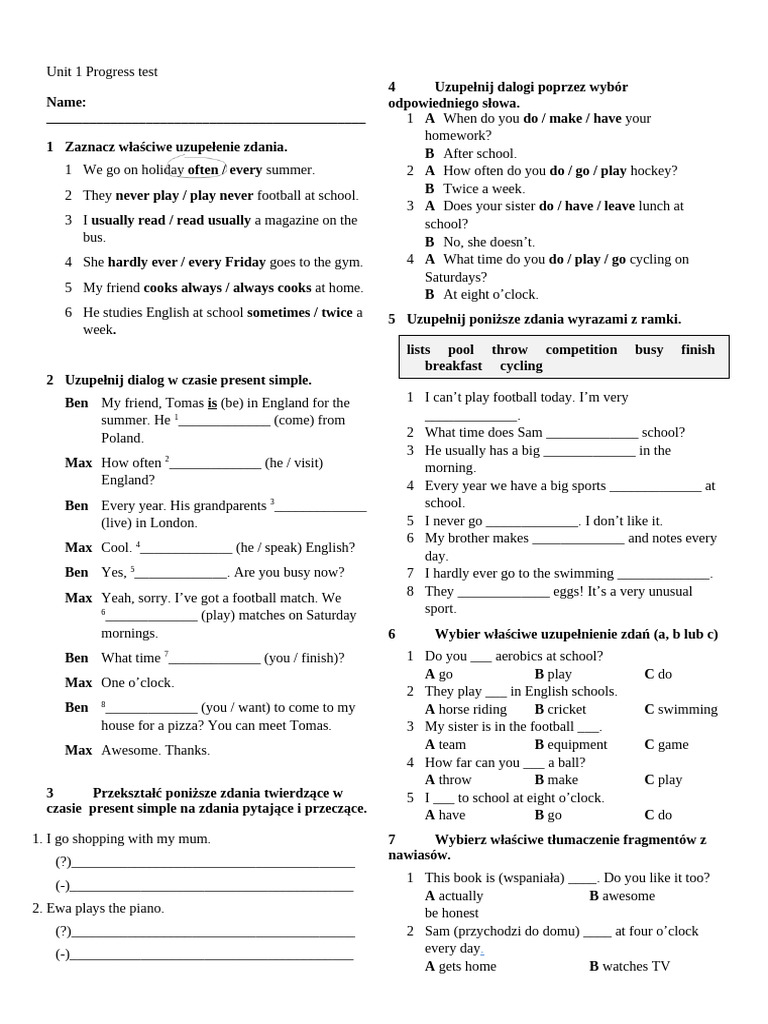 Unit 1 Progress Test: Language Skills | PDF