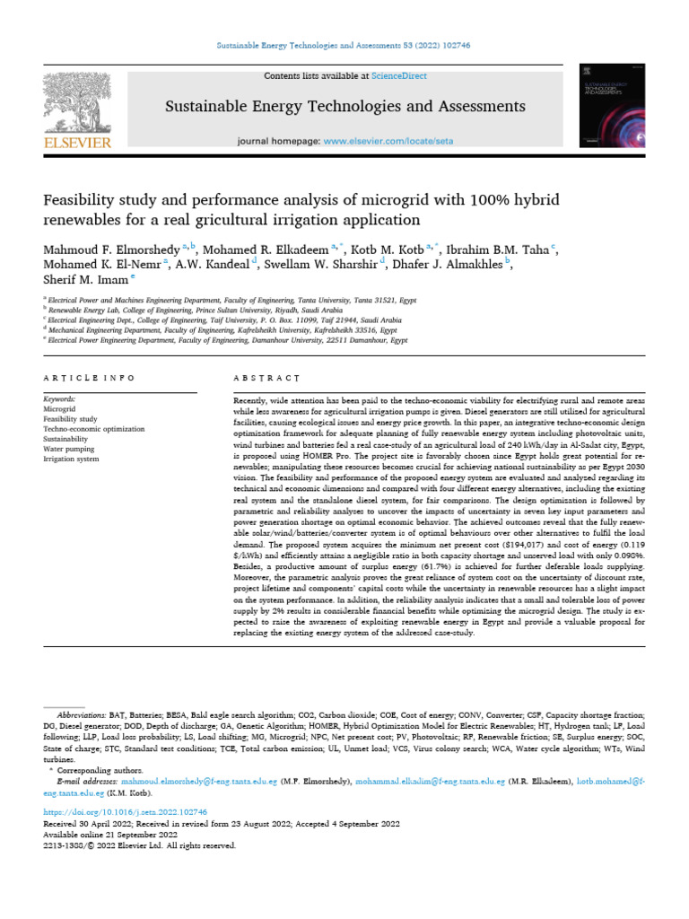 Feasibility Study and Performance Analysis of Microgrid With 100% ...