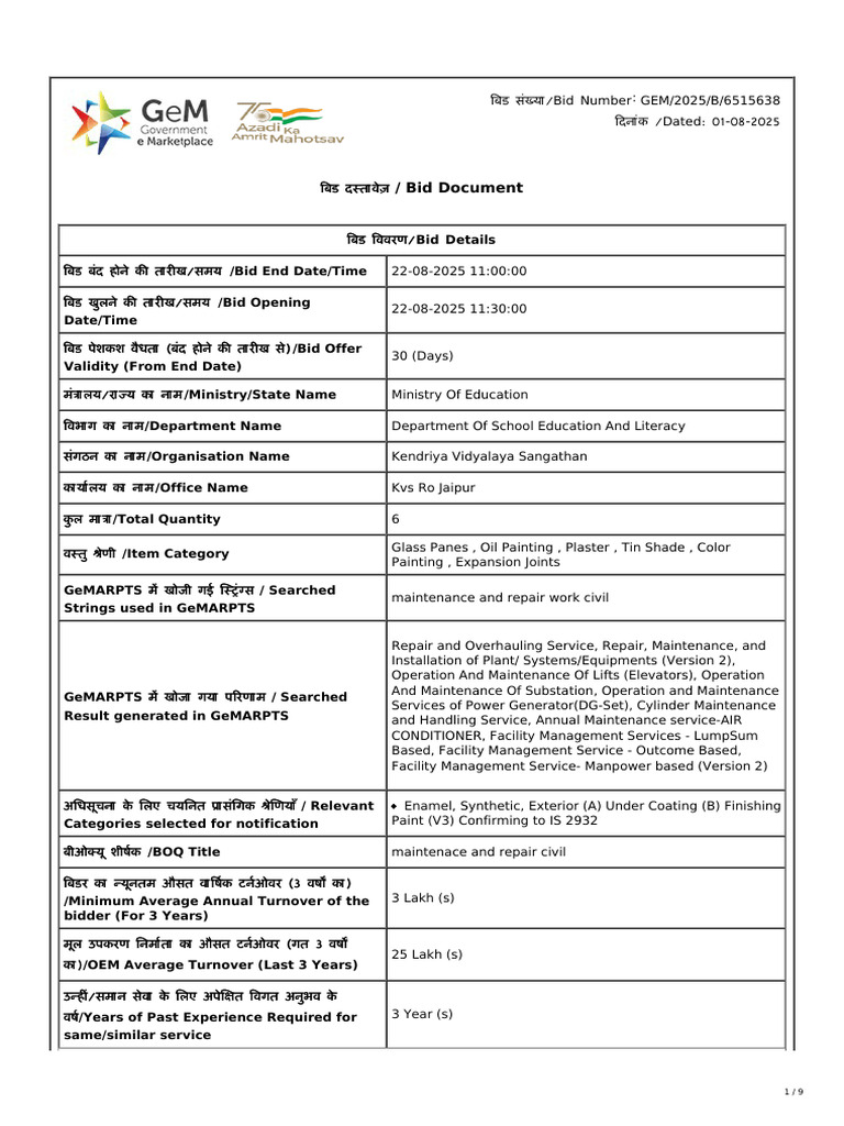 Bid Details for Maintenance Services | PDF