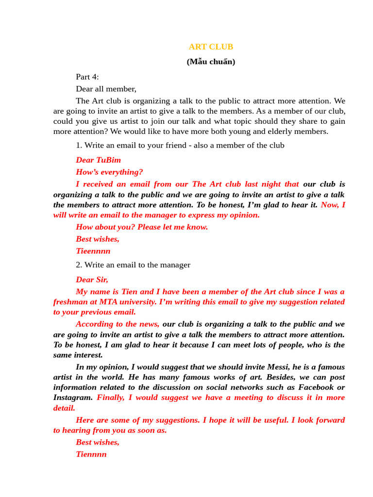 Art Club Public Talk Suggestions | PDF