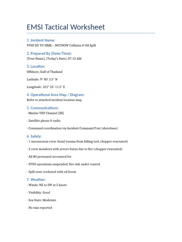 EMSI Tactical Worksheet | PDF
