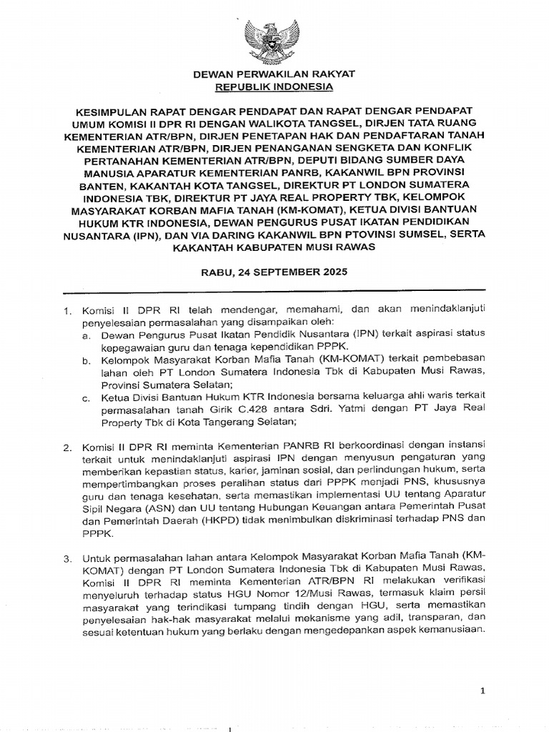 Kesimpulan RDP Dan RDPU 24 Sept 2025 | PDF