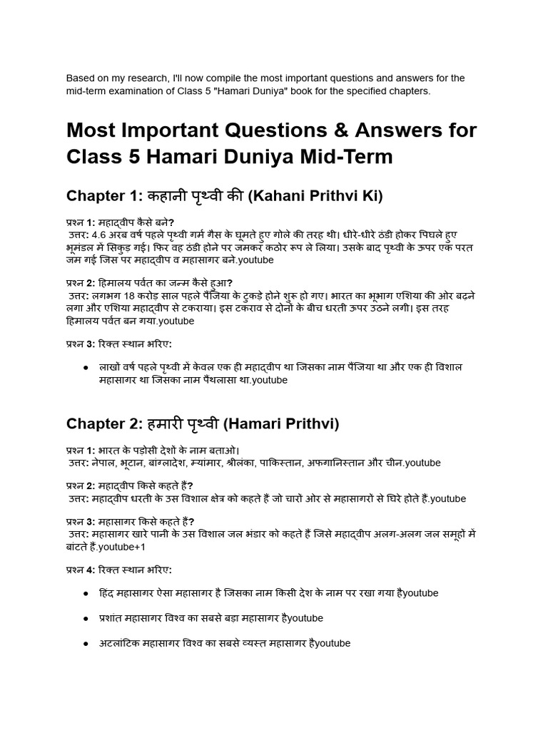 Class 5 Important Questions (SST) | PDF