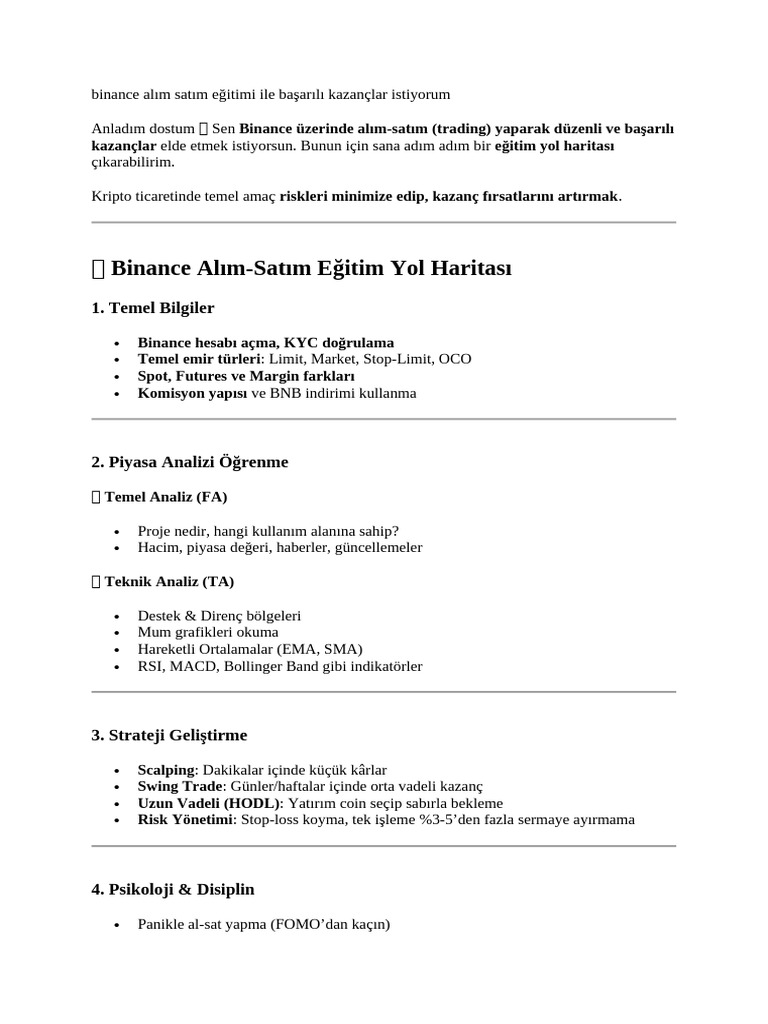 Binance Alım-Satım Eğitim Yol Haritası | PDF