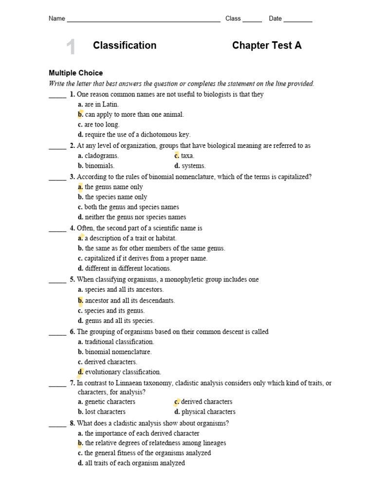Classification Chapter Test Questions | PDF | Eukaryotes | Bacteria