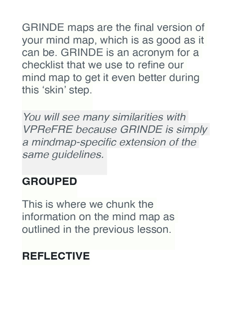 Mastering GRINDE Mind Maps | PDF | Information | Concept