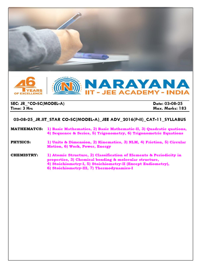 JEE Advanced 2016 Model A Syllabus | PDF | Rotation Around A Fixed Axis ...