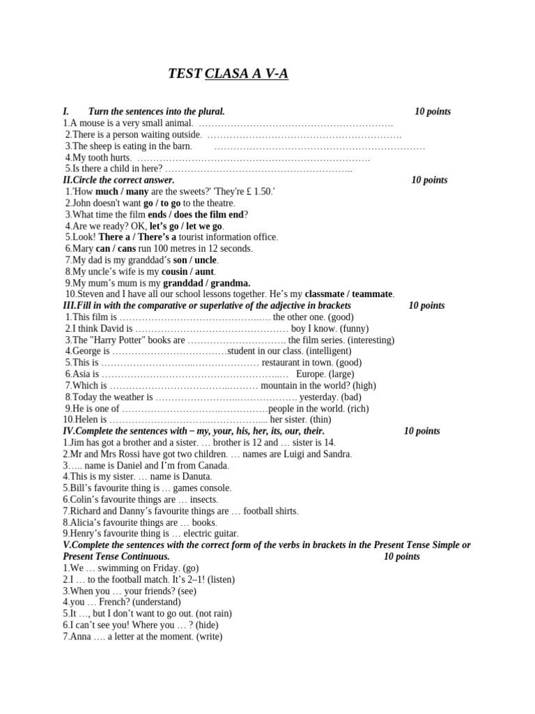 5th Grade English Grammar Test | PDF | Linguistic Morphology | Grammar