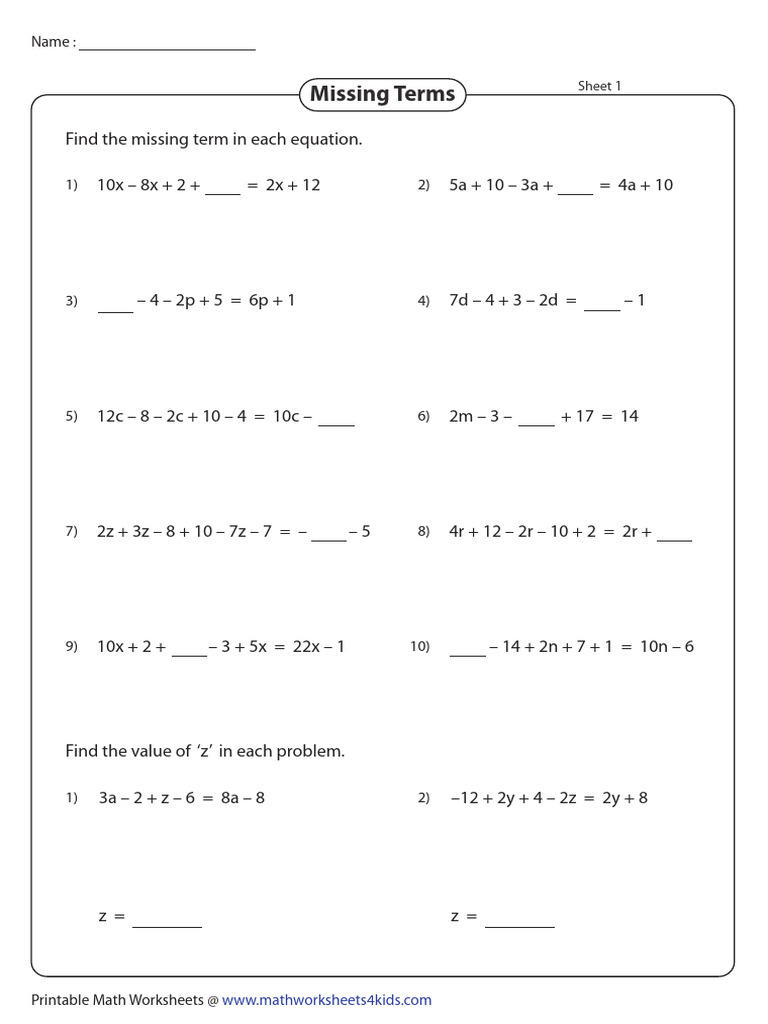 21.01.21 Missing Algebraic Terms | PDF