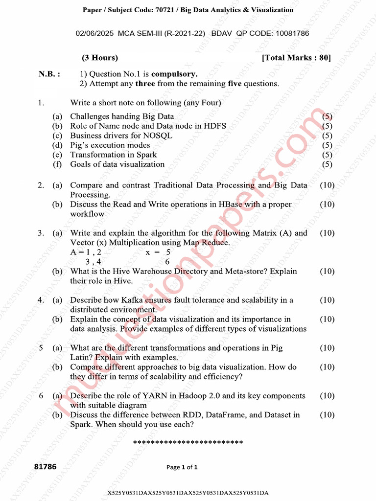 MCA SEM-III BDAV Question Paper | PDF