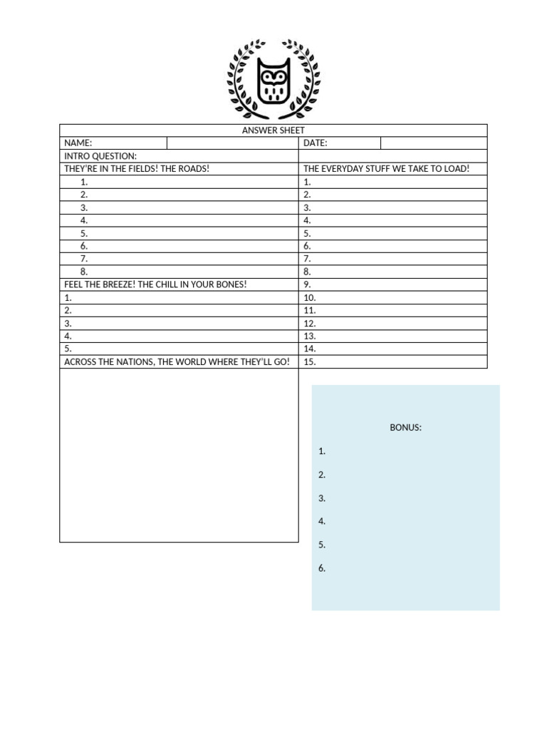 Creative Answer Sheet Template | PDF