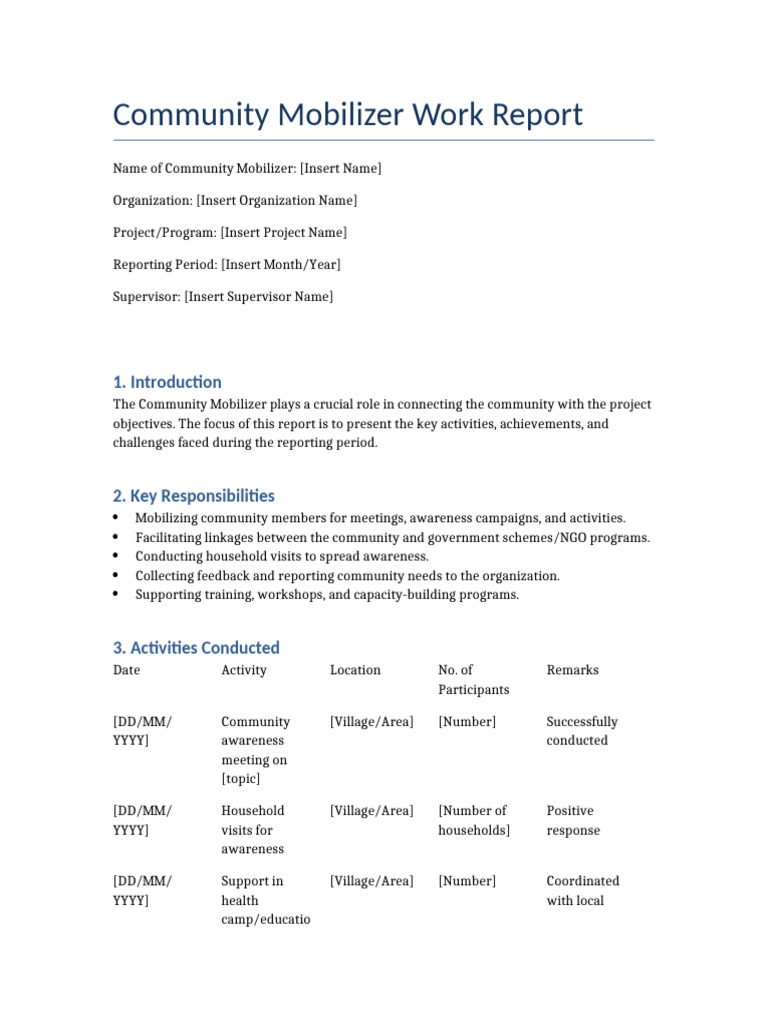 Community Mobilizer Activity Report | PDF