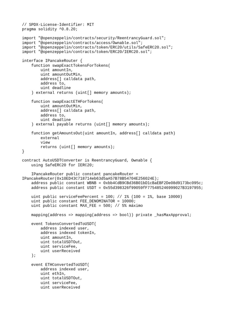 Auto USDT Converter Smart Contract | PDF | Computing | Computer Programming