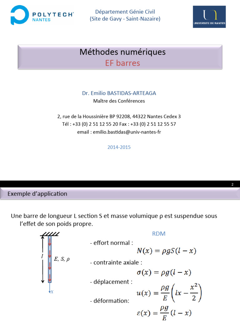 Méthodes numériques en RDM pour barres | PDF