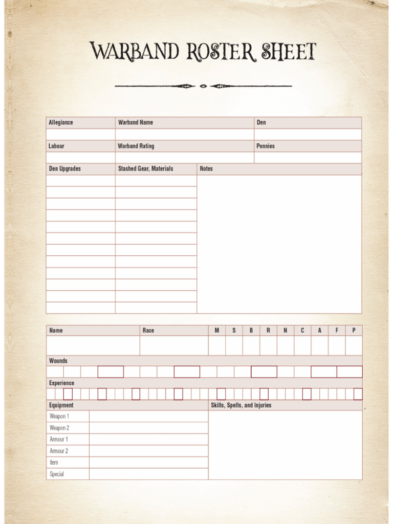 Burrows&Badgers Roster Sheet Osprey Version | PDF