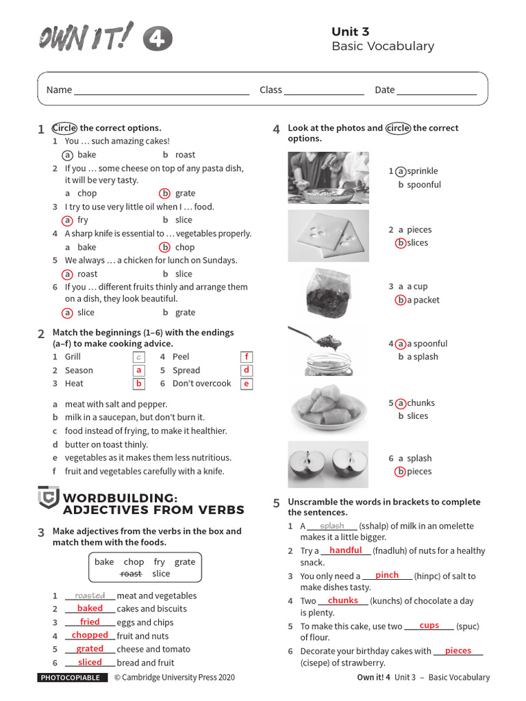 Vocabulary Basic Unit3 With Answers | PDF | Cakes | Baking