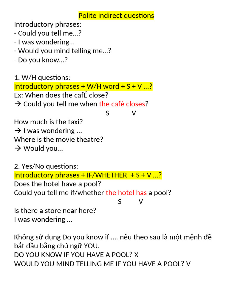 Polite Indirect Questions | PDF