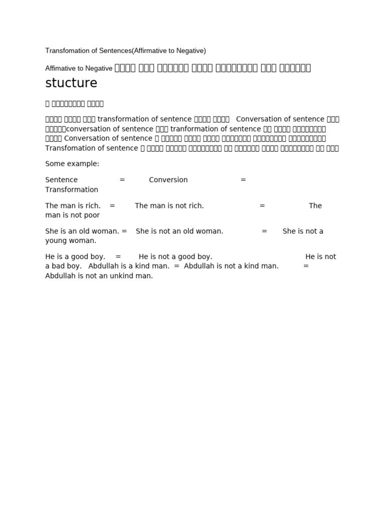 Transfomation of Sentences | PDF