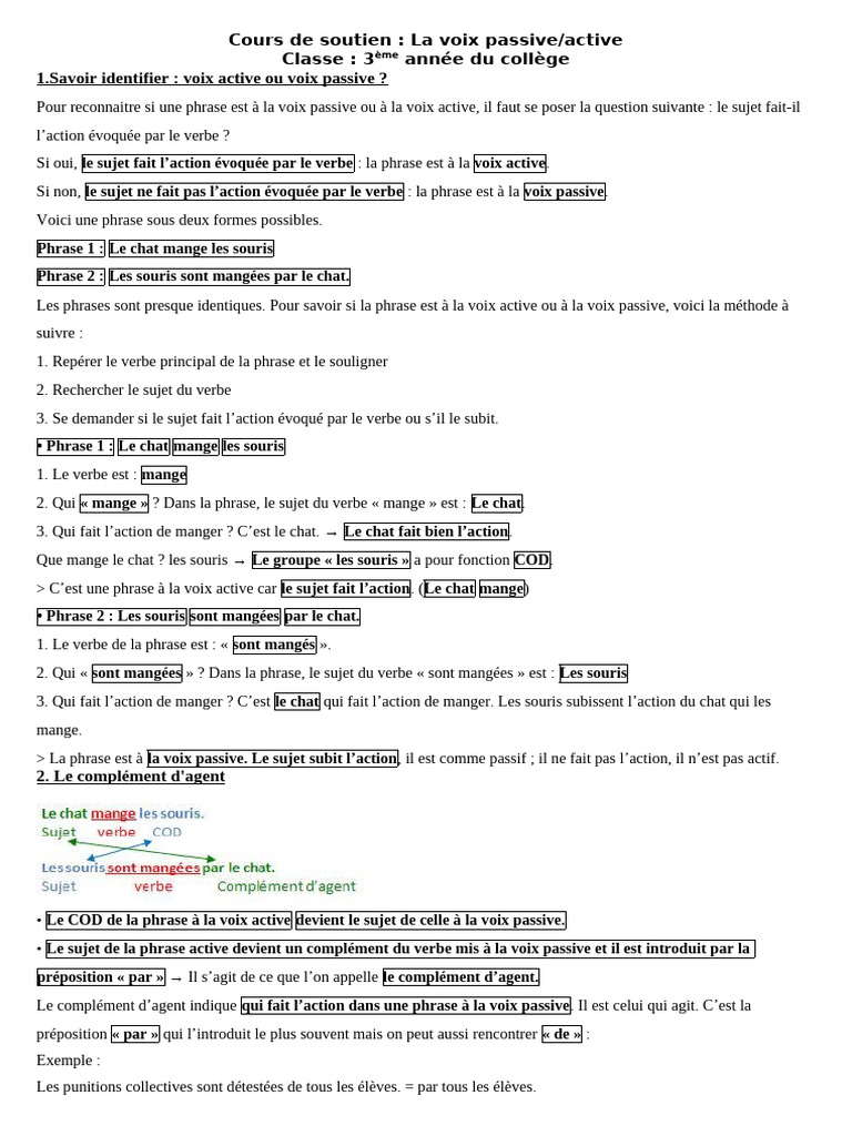 Comprendre la voix passive et le complément d'agent | PDF | Sujet ...