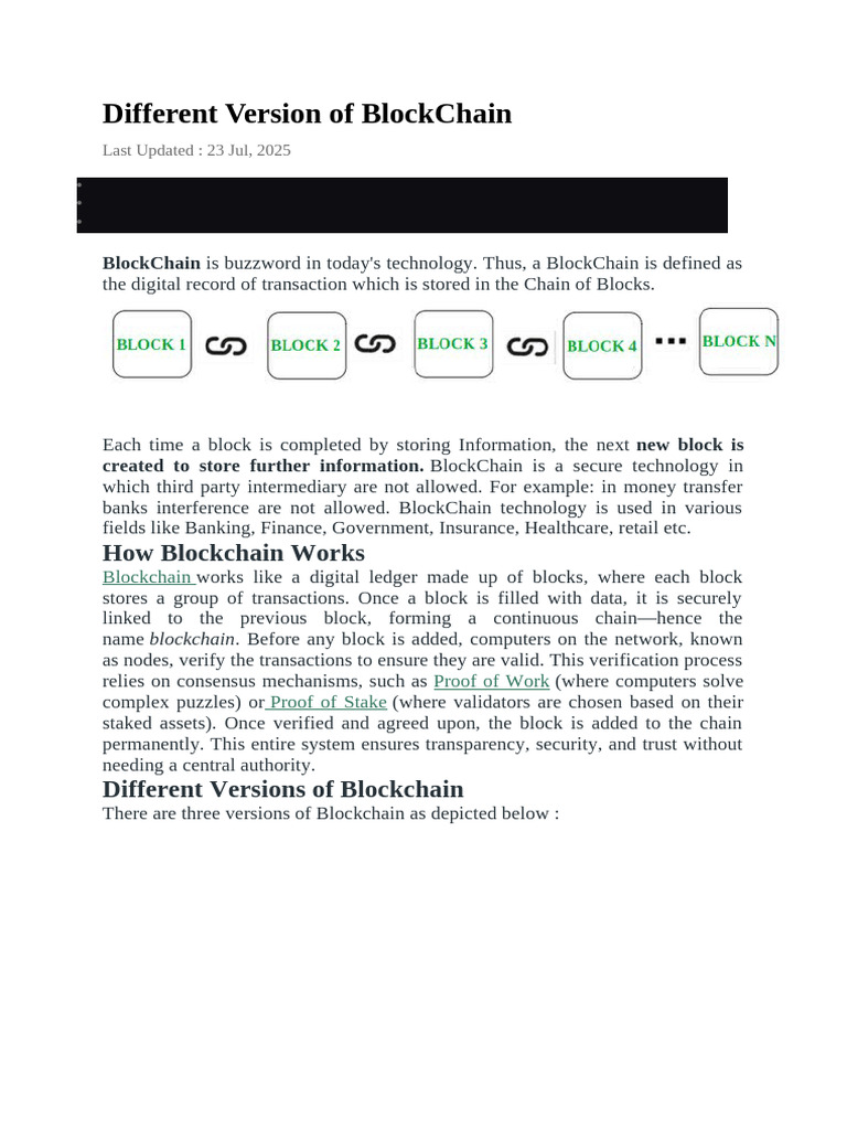 Versions of Blockchain Explained | PDF | Distributed Computing ...