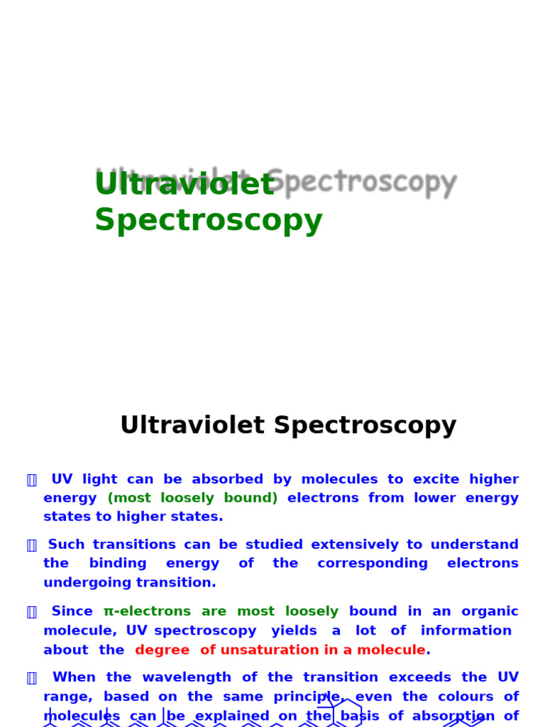 UV Vis Slide | PDF | Ultraviolet–Visible Spectroscopy | Spectroscopy