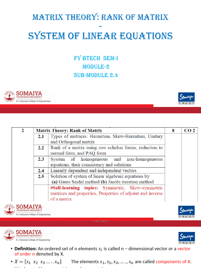 Matrix Rank and Vector Dependence | PDF | System Of Linear Equations ...