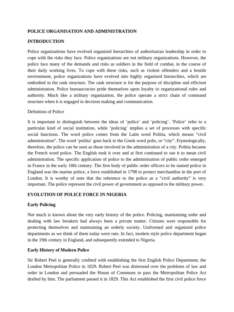 Police Organization and Administration Insights | PDF | Police | Inspector