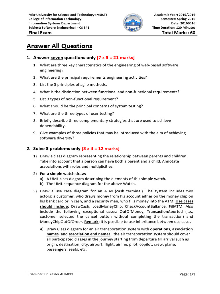 CS 341 Final Exam 20160616 | PDF | Agile Software Development | Use Case