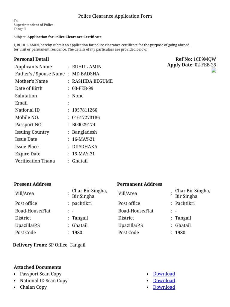 Police Clearance Certificate Application | PDF