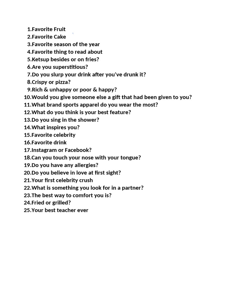 Fun Personal Preference Questions | PDF