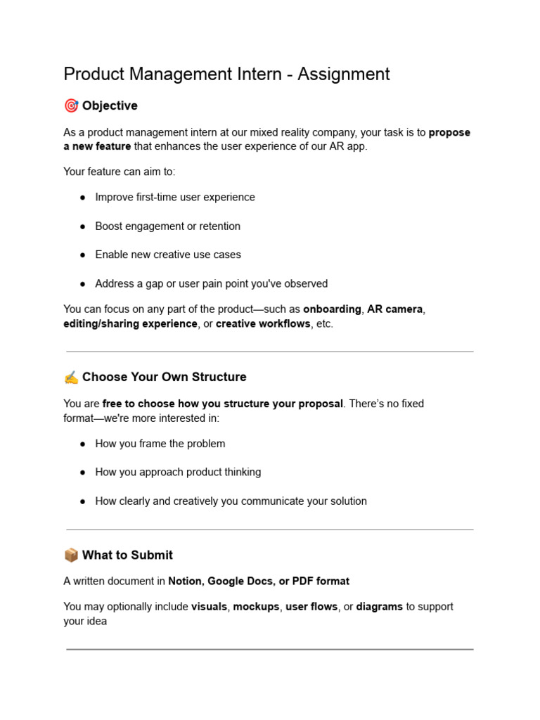 Product Management Intern Assignment | PDF