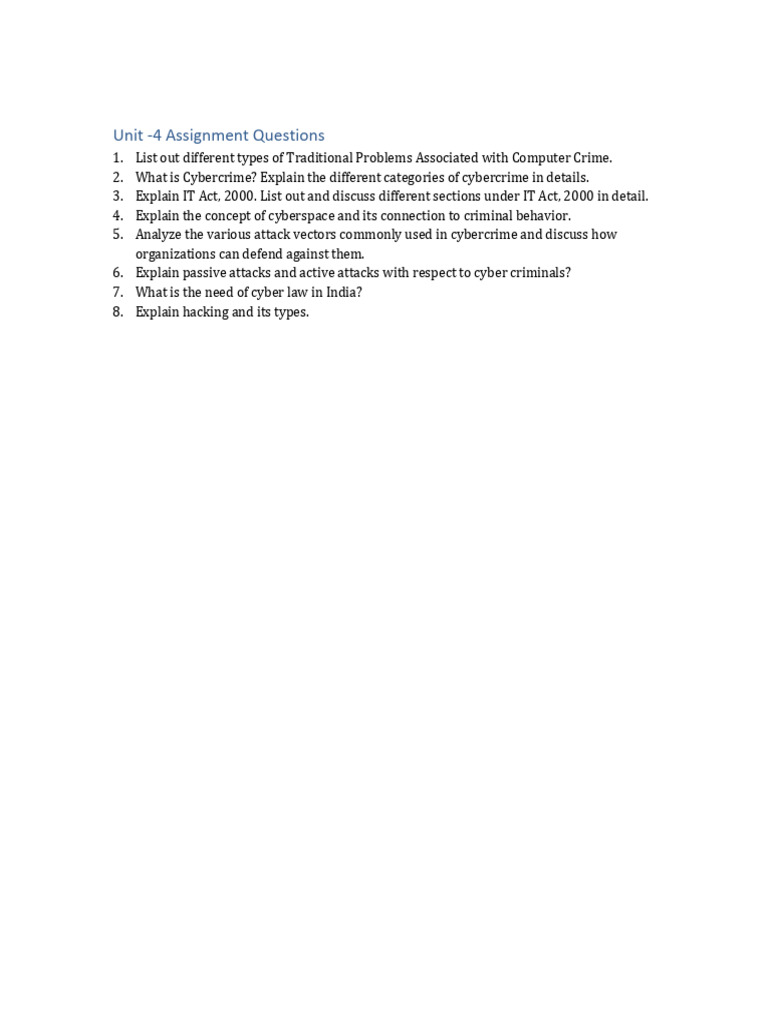 BE CE-IT Cyber Security Unit 4 Assignment Questions | PDF