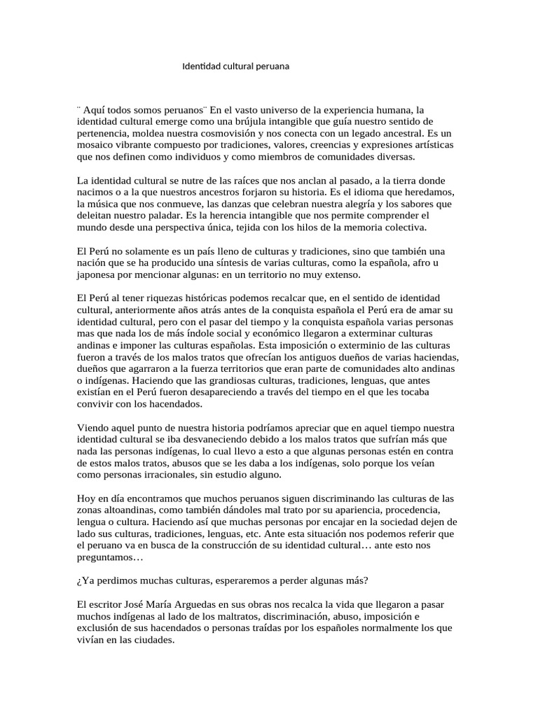 Identidad Cultural Peruana y Desafíos | PDF | Discriminación ...