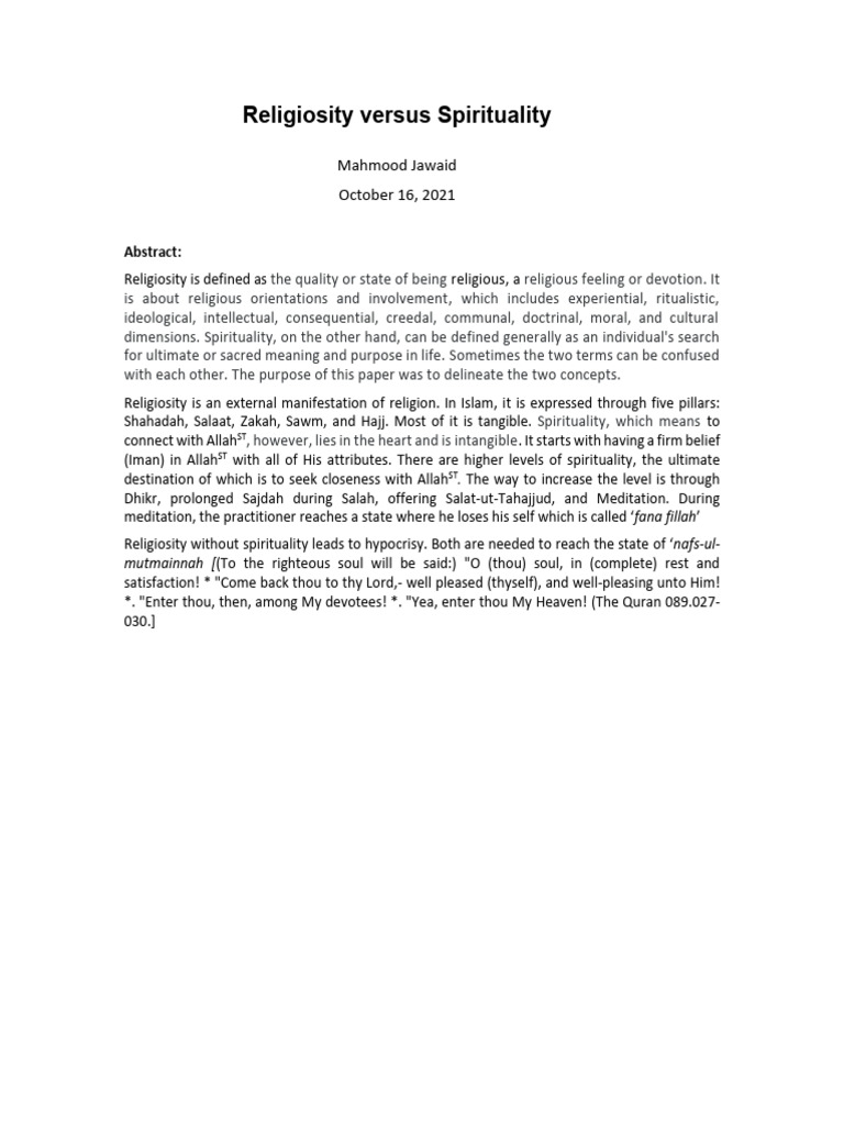 Distinguishing Religiosity and Spirituality | PDF | Rituals | Spirituality