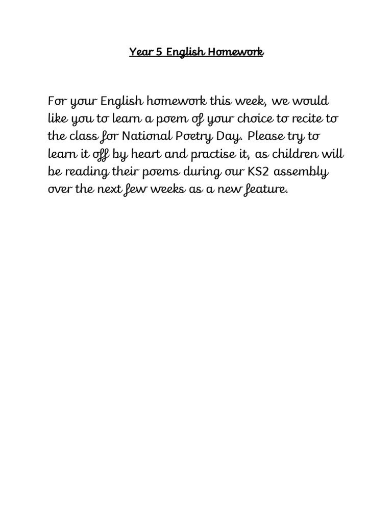 Year 5 English Homework | PDF