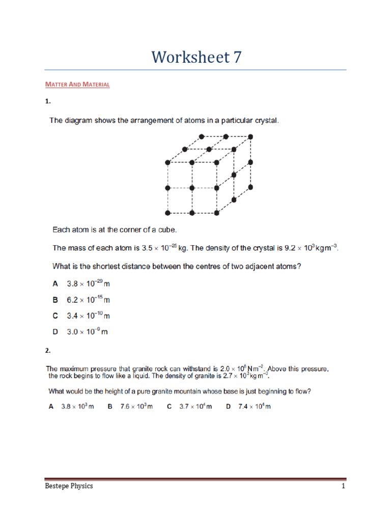 Matter and Material Worksheet 7 | PDF