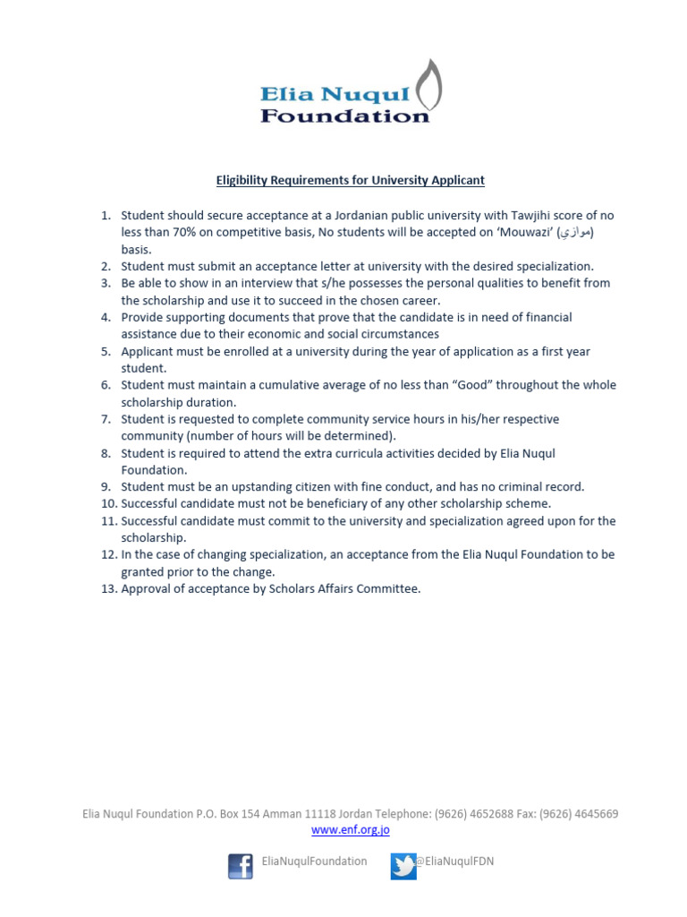 Elia Nuqul Foundation Scholarship Criteria | PDF