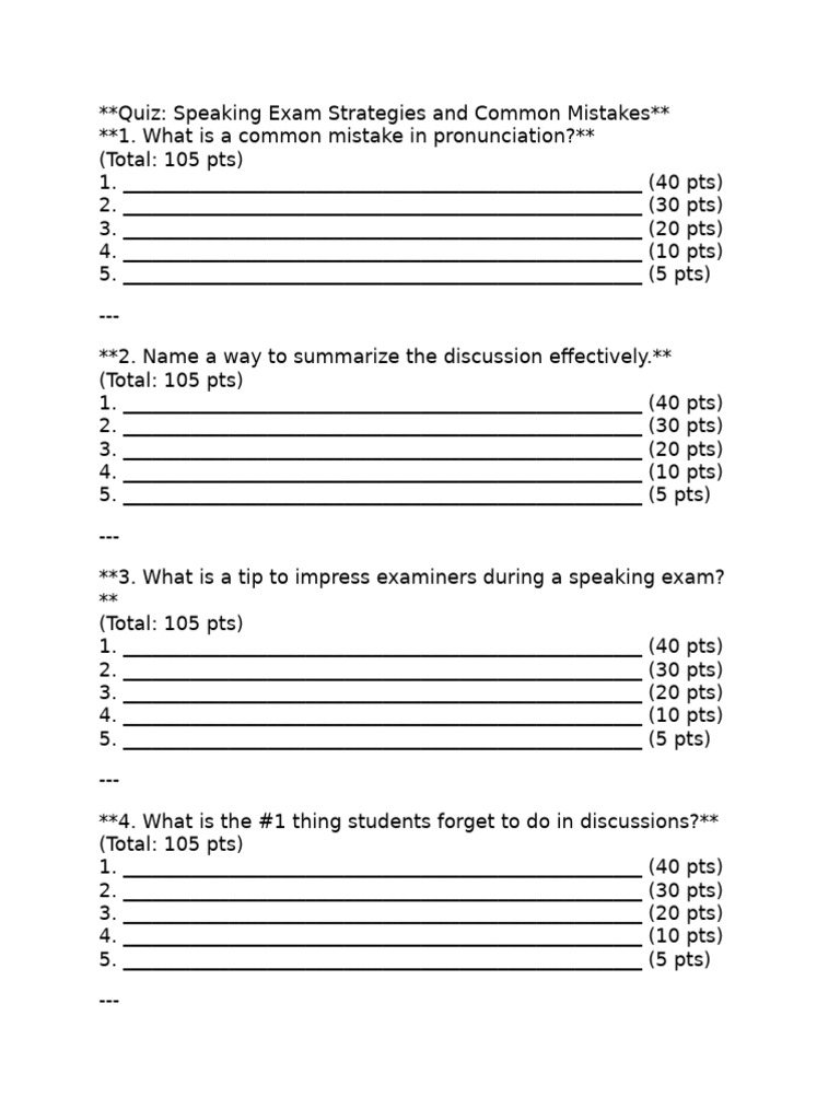 Speaking Exam Tips & Mistakes Quiz | PDF | Chess | Chess Theory
