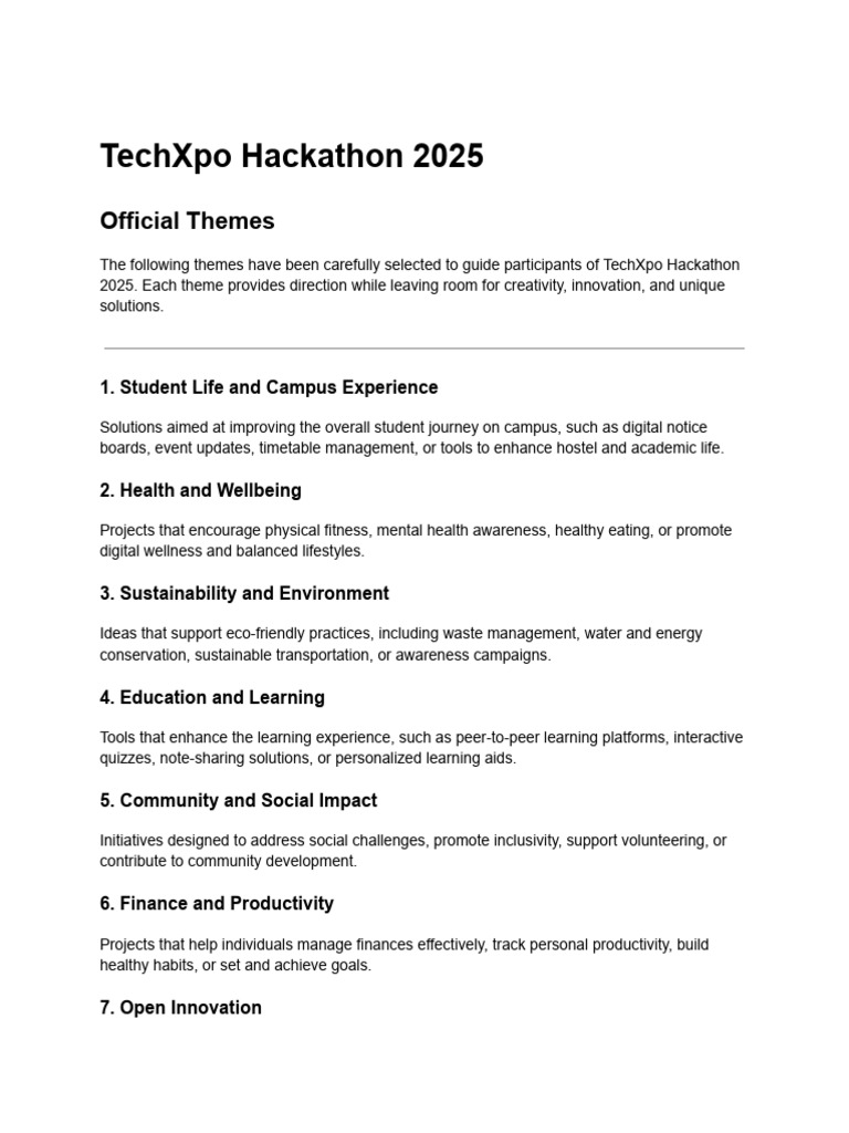 TechXpo Hackathon 2025 Themes Guide | PDF