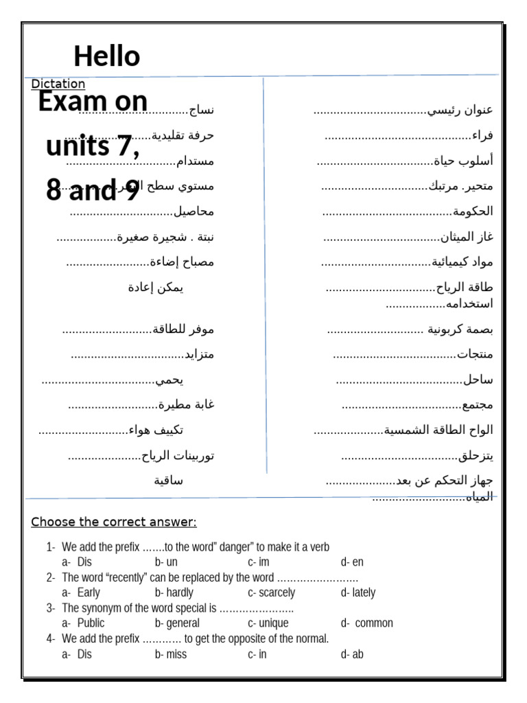 Hello Exam On Units 7, 8, 9 Prep 3 | PDF