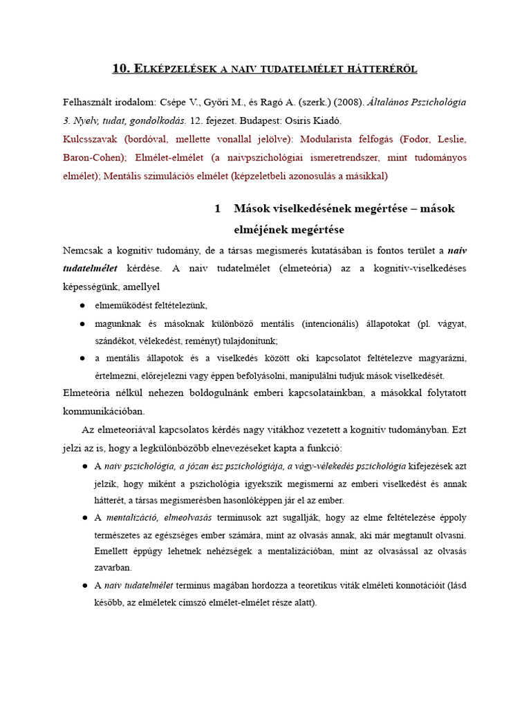 Alt10 Elkepzelesek A Naiv Tudatelmelet Hattererol | PDF