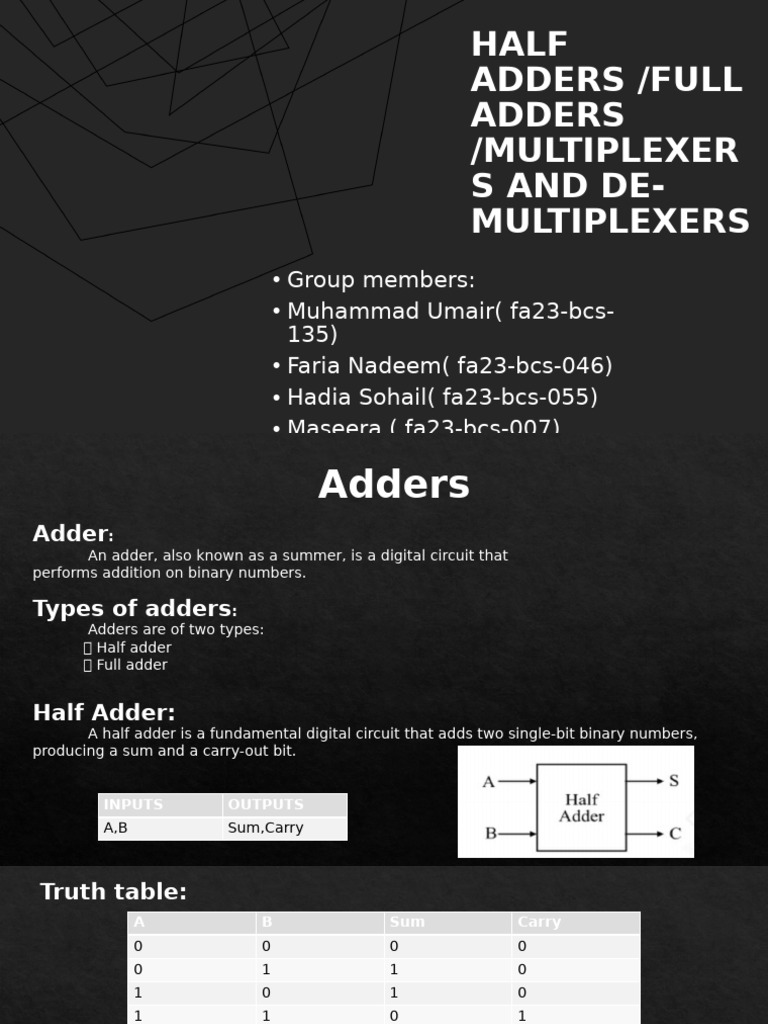 Half Adders, Full Adders & Multiplexers | PDF | Computer Engineering ...